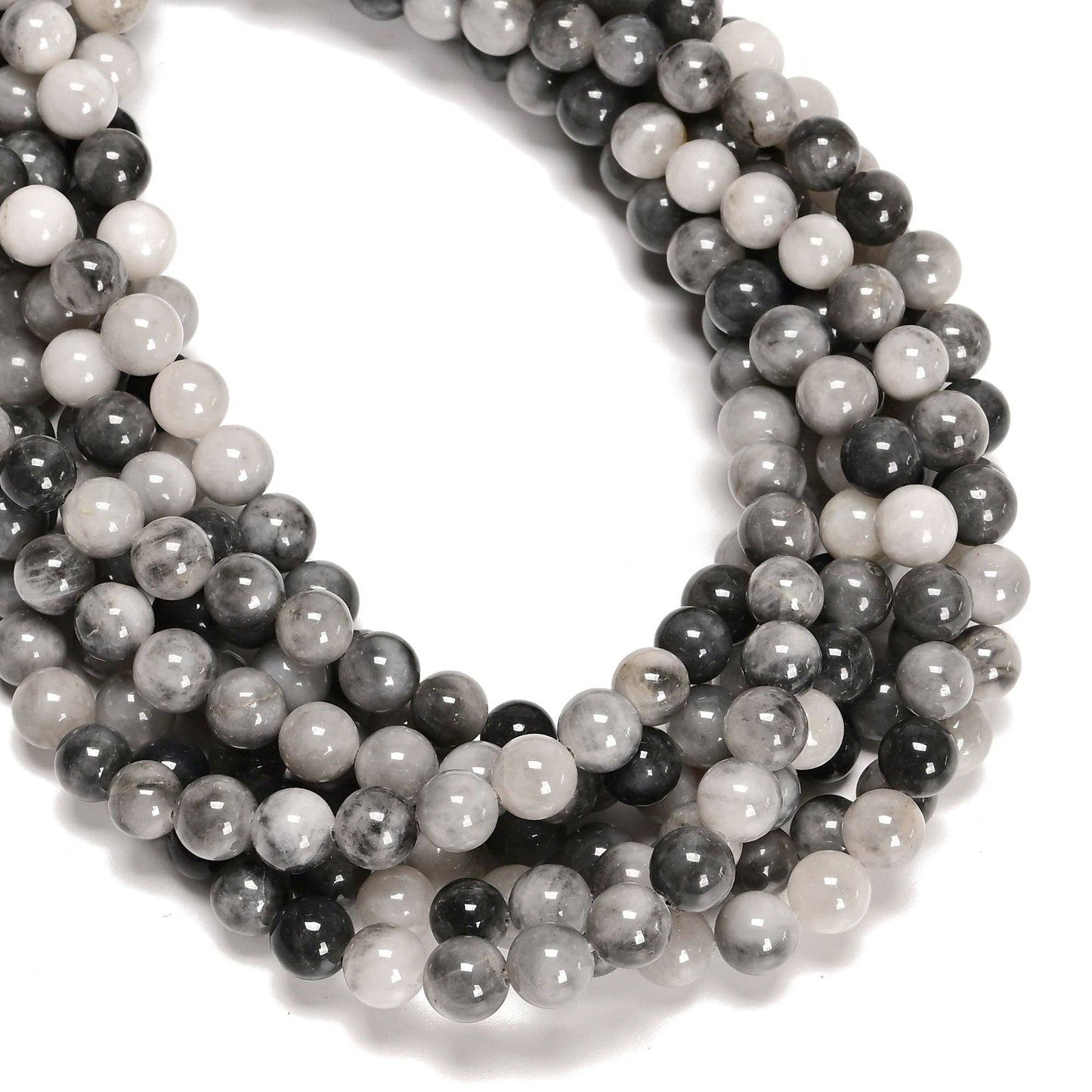 CRCBEADS - Natural Chinese Cloudy Gray Quartz Smooth Round Beads Size 8mm 10mm 15.5" Strand