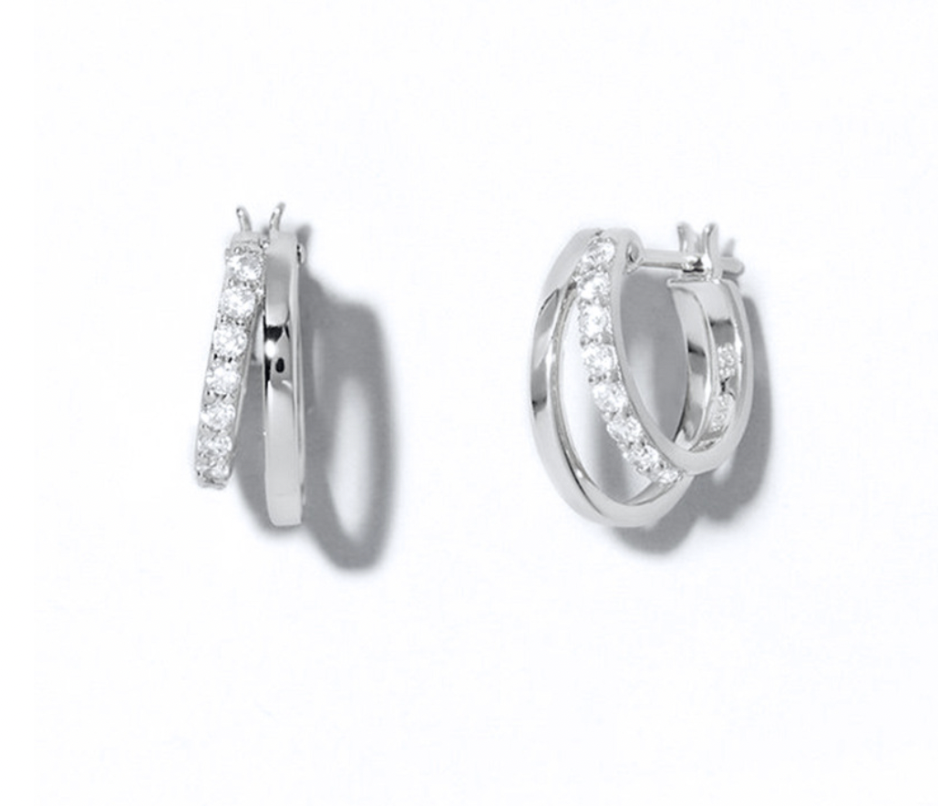 Melange Blanc - E072 double hoop earrings, pave hoop earrings