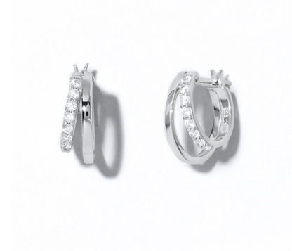 Melange Blanc - E072 double hoop earrings, pave hoop earrings