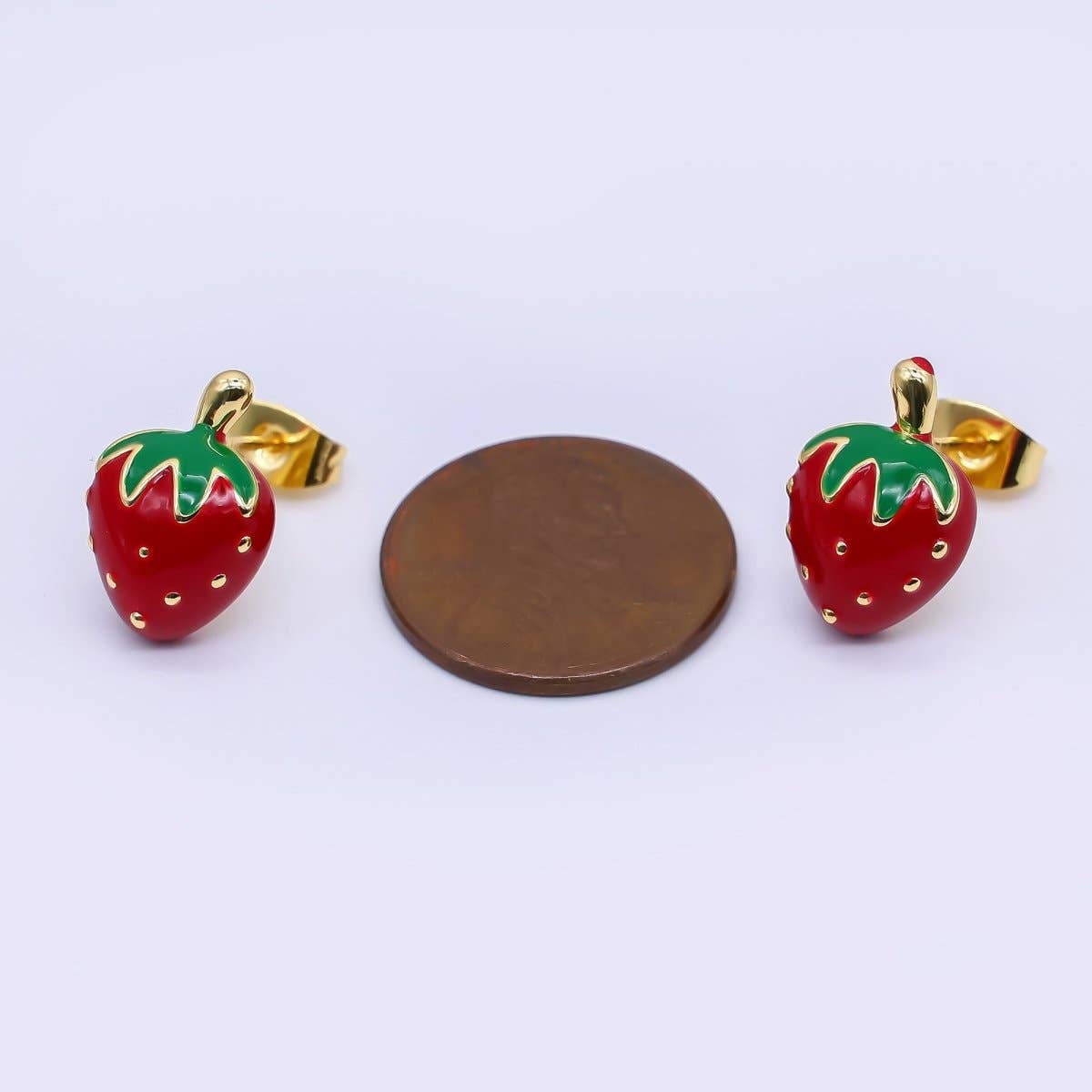 Aim Eternal - 24K Gold Filled 15mm Red Enamel Strawberry Fruit Stud Earrings | AI424