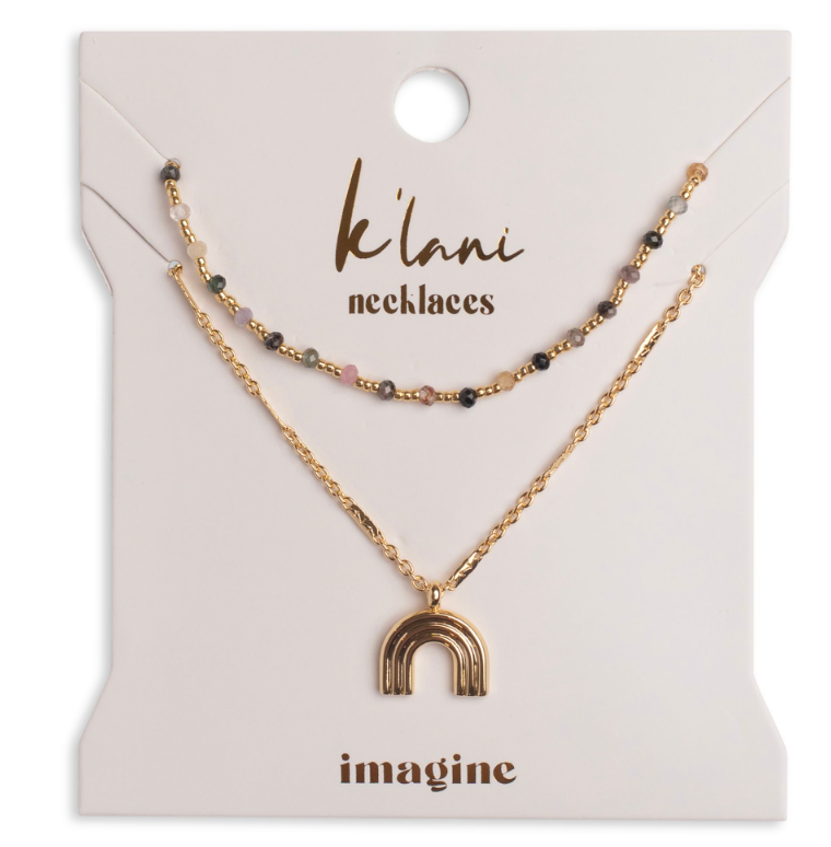 KL101 K'lani hair tie bracelets - "Imagine" Gold Rainbow with Colorful Beads Necklace Set