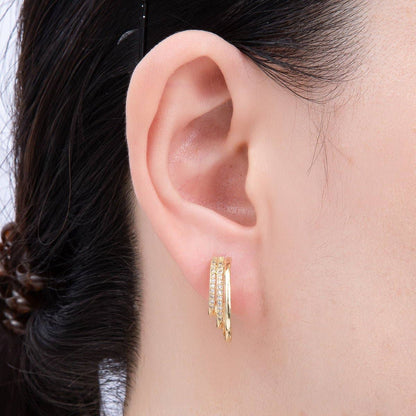 Aim Eternal - 16K Gold Filled 21mm Micro Paved CZ Claw J-Shaped Hoop Earrings in Gold & Silver | Earrings-00337 Earrings-00338