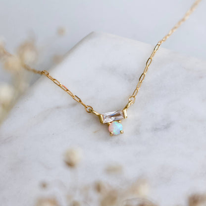 Mesa Blue - Mini CZ Opal Necklace - Gold Filled 
