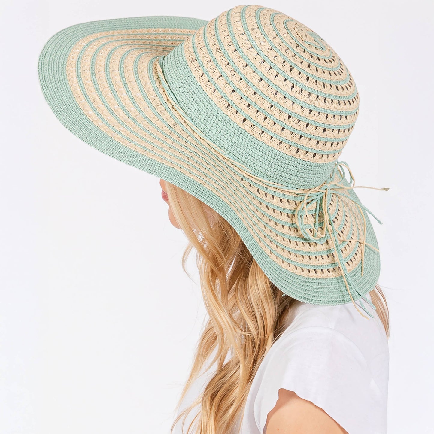 Hana - Striped Pattern Wide Brim Summer Floppy Sun Hat