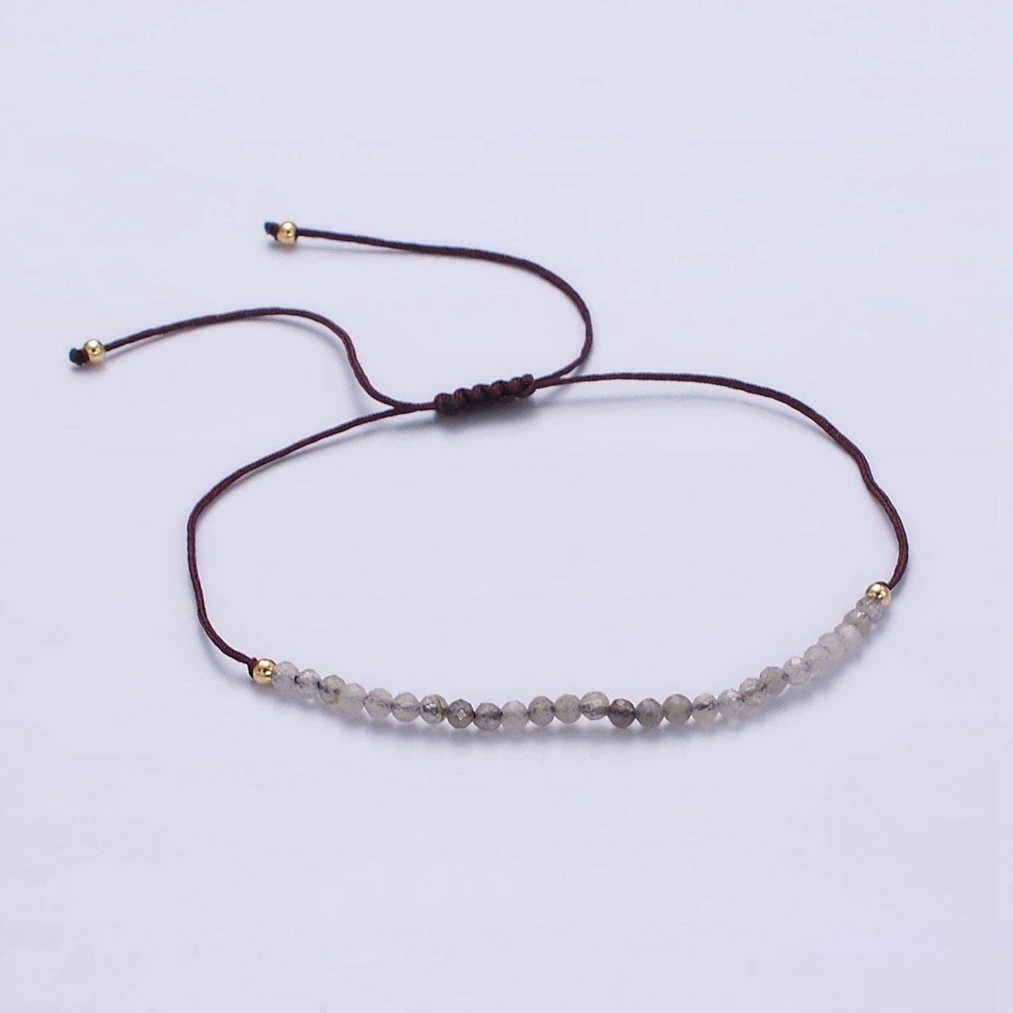 Aim Eternal - 14K Gold Filled Gray Jasper Multifaceted Brown Rope Adjustable Friendship Bracelet | WA-2178 ~ WA-2180