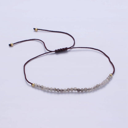Aim Eternal - 14K Gold Filled Gray Jasper Multifaceted Brown Rope Adjustable Friendship Bracelet | WA-2178 ~ WA-2180