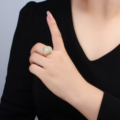Aim Eternal - 24K Gold Filled Micro Paved CZ Rhombus Dome Ring | U328