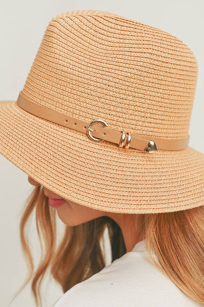 Hana - PU Leather Buckled Band Panama Hat