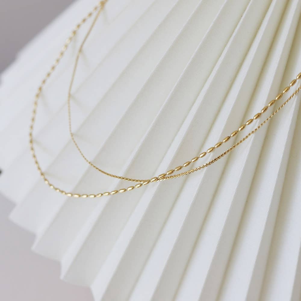 Melange Blanc - N018 gold double strand dainty chain minimalist necklace