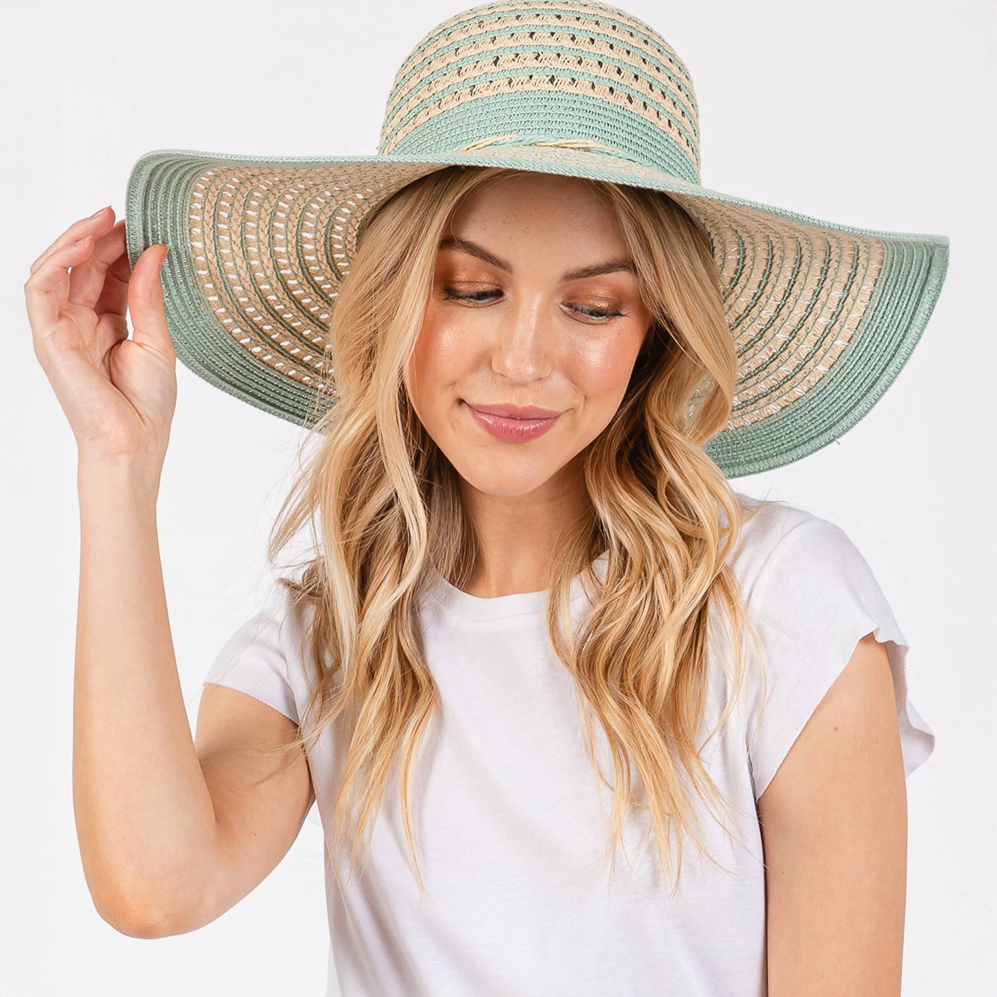 Hana - Striped Pattern Wide Brim Summer Floppy Sun Hat