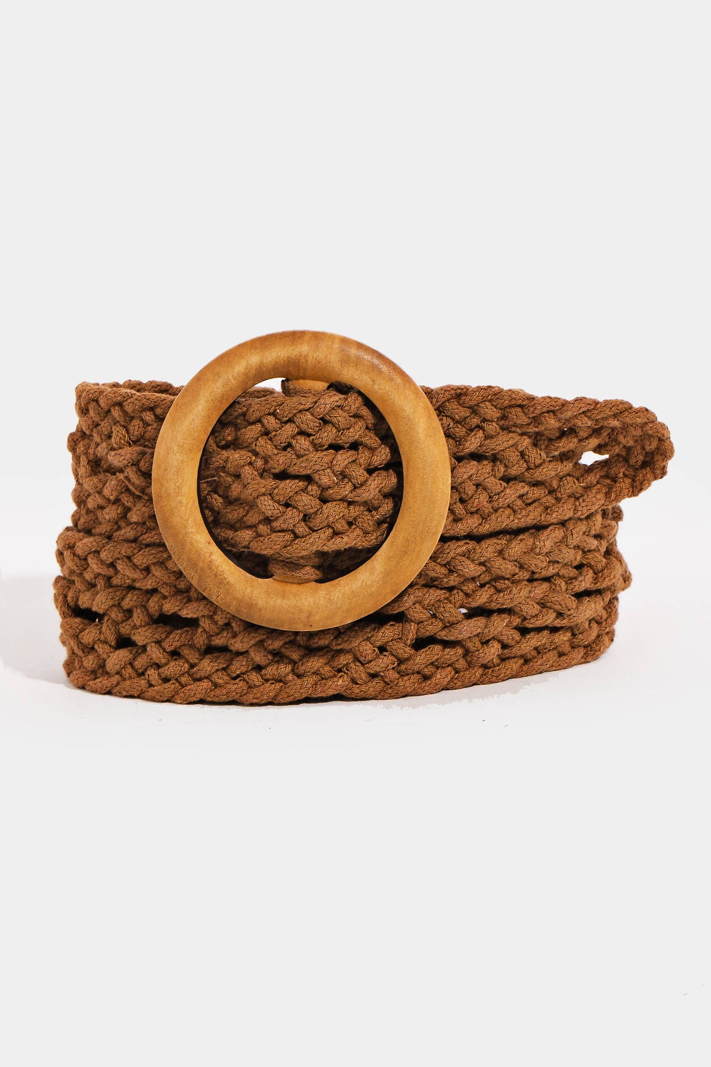 Collections by Fame Accessories - Round Wooden Buckle Braided Belt