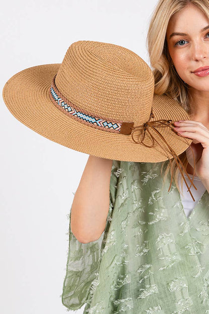 Hana - Woven Boho Aztec Pattern Band Summer Sun Hat