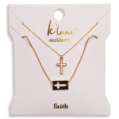 K'lani hair tie bracelets - "Faith" Necklace Set Gold Mother of Pearl