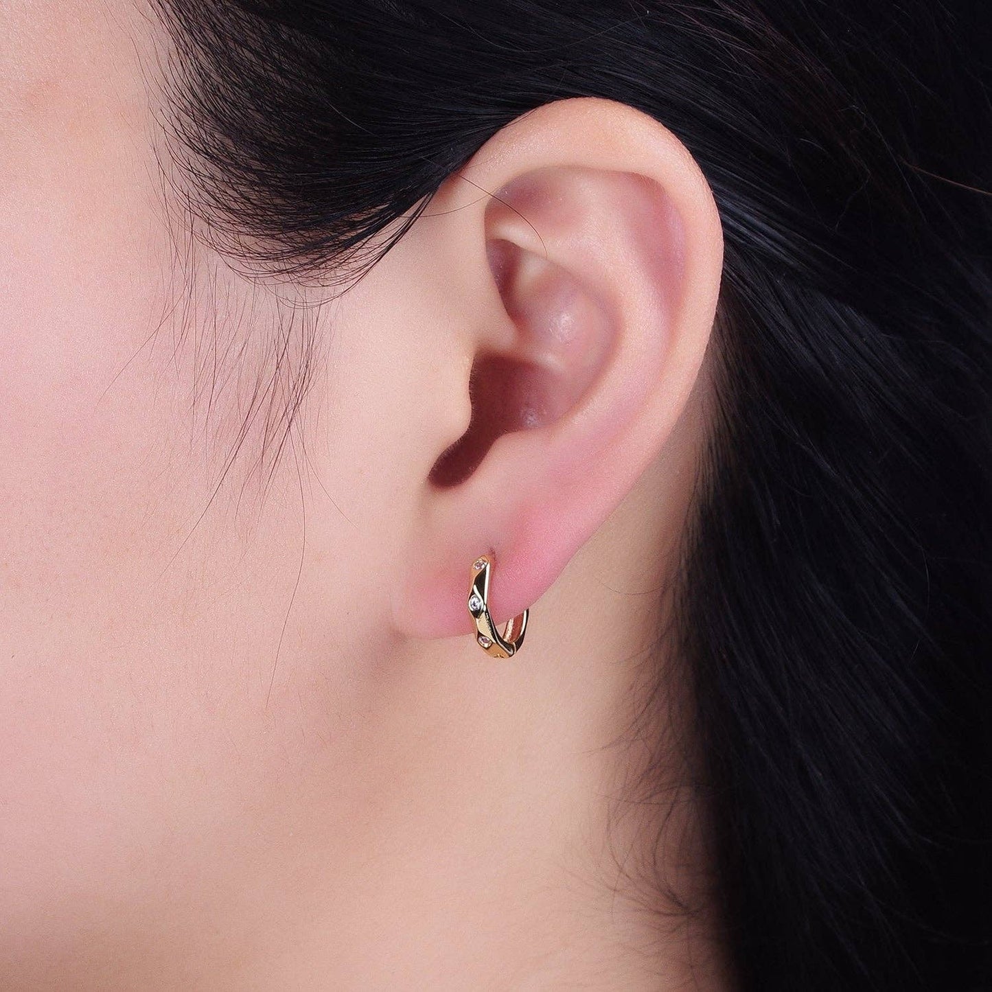 Aim Eternal - Gold Filled CZ Dotted Oval Minimalist Huggie Earrings