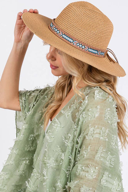 Hana - Woven Boho Aztec Pattern Band Summer Sun Hat