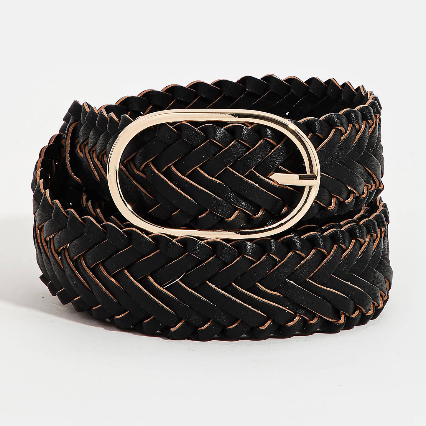 Collections by Fame Accessories - Braided Faux Leather Oval Buckle Belt