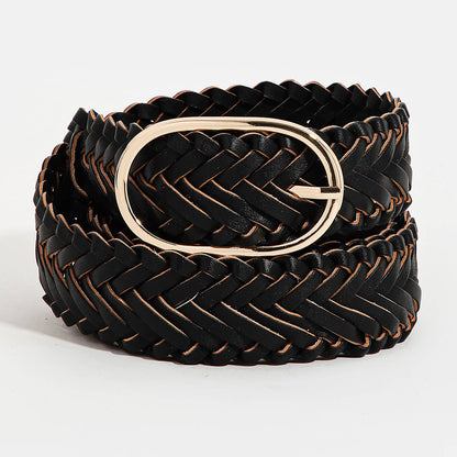 Collections by Fame Accessories - Braided Faux Leather Oval Buckle Belt
