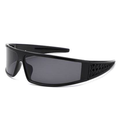 Cramilo Eyewear - Sport Shield Patterned Temples Wraparound Sunglasses