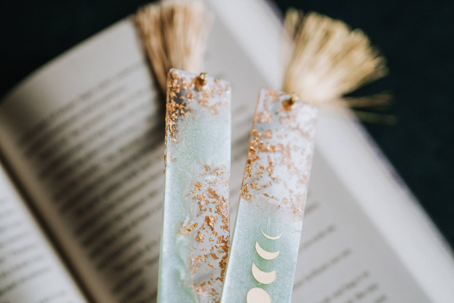 Dège Creative - Sage Green Moon Phases & Geode Bookmark