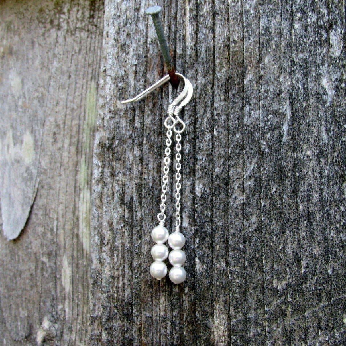 Sela+Sage - 3 Pearl Drop Earrings, Long Pearl Dangle