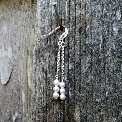 Sela+Sage - 3 Pearl Drop Earrings, Long Pearl Dangle