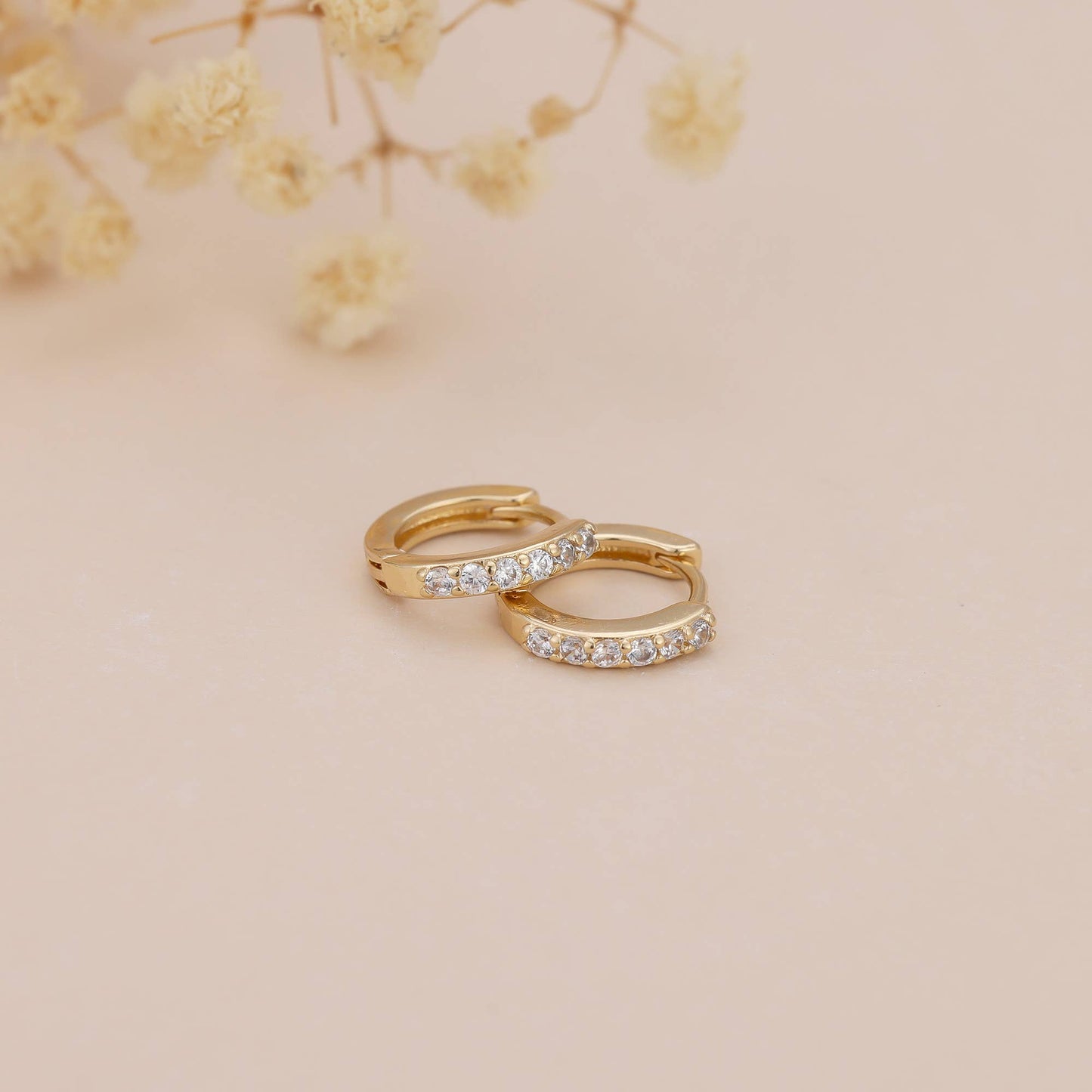 Melange Blanc - E162 paved huggie hoop earring, huggie earring, paved hoop