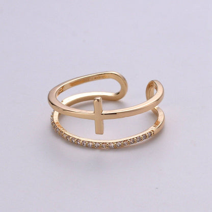 Aim Eternal - Side Cross Ring - Gold Cross Ring - Stacking Rings - Sideway Cross Ring - Cross Jewelry - Religious Jewelry - Sign Ring - Micro Pave ring R060