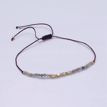 Aim Eternal - 14K Gold Filled Gray Jasper Multifaceted Brown Rope Adjustable Friendship Bracelet | WA-2178 ~ WA-2180
