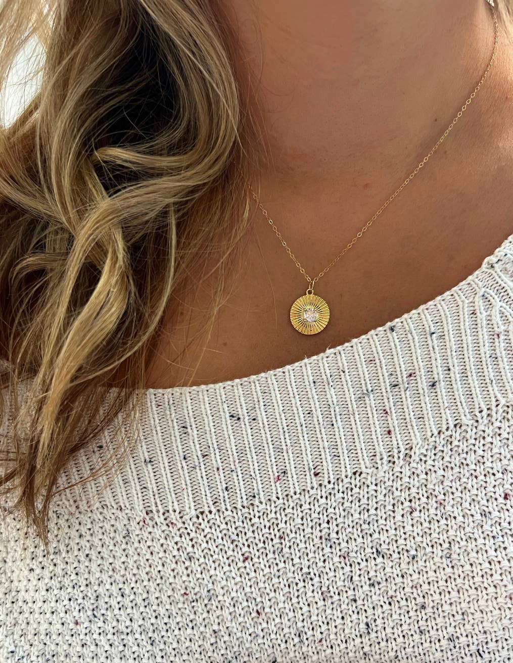 True by Kristy Jewelry - Sunburst Pendant Necklace Gold Filled