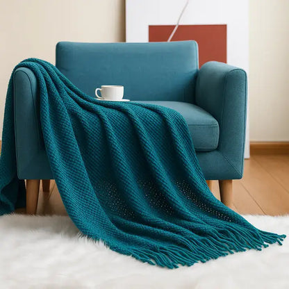 Fennco Styles - Knit Textured 50x60 Inch Throw Blanket with Fringe