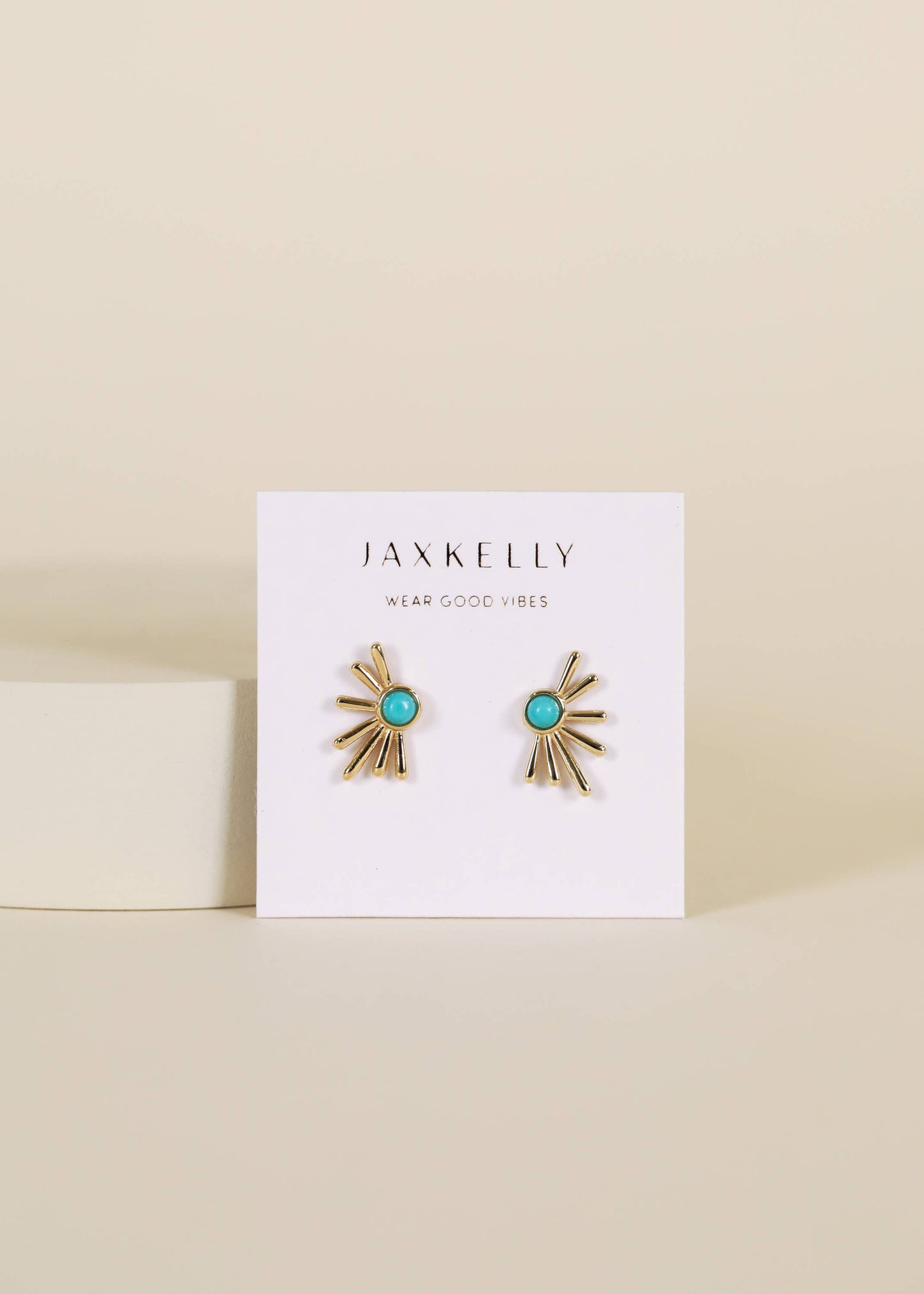 JaxKelly - Sun Ray - Turquoise - Gold Earrings