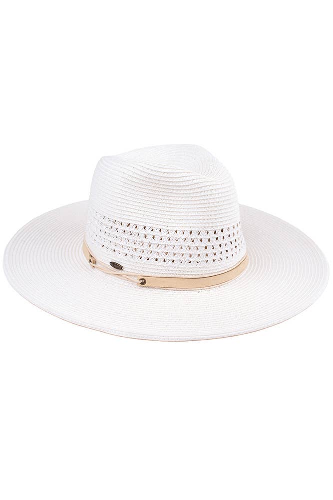 Hana - C.C Faux Leather String Straw Panama Hat