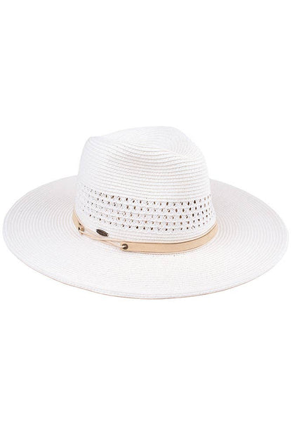 Hana - C.C Faux Leather String Straw Panama Hat