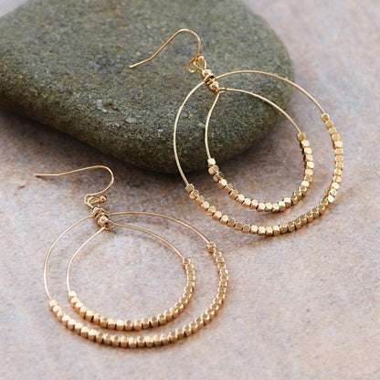 MA220 Mia Accessories - Gold Beaded Double Circle Drop Earrings - 5861
