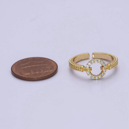 Aim Eternal - Micro Pave Geometric Round Shape Gold Open Ring O2071