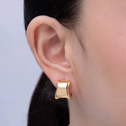 Aim Eternal - 18K Gold Filled 15.5mm Wide Molten Curved Geometric Huggie Earrings | Earrings-00039