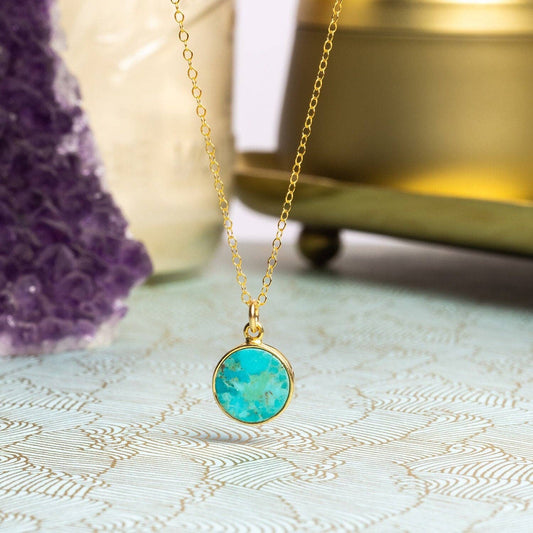 Soul & Little Rose - Turquoise 14K Gold Filled Round Pendant Necklace