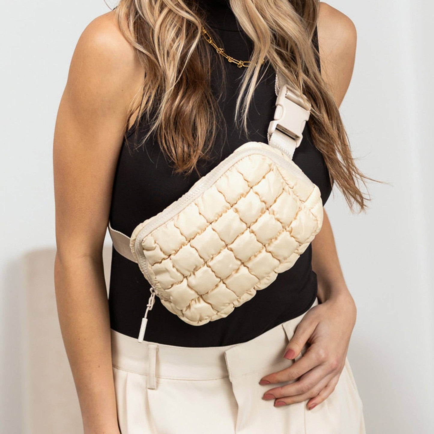 Aili's Corner - Evyn Quilted Puffer Sling Crossbody Belt Bum Fanny Waist Bag