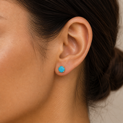 JaxKelly - Round - Turquoise Gemstone- Gold Earrings