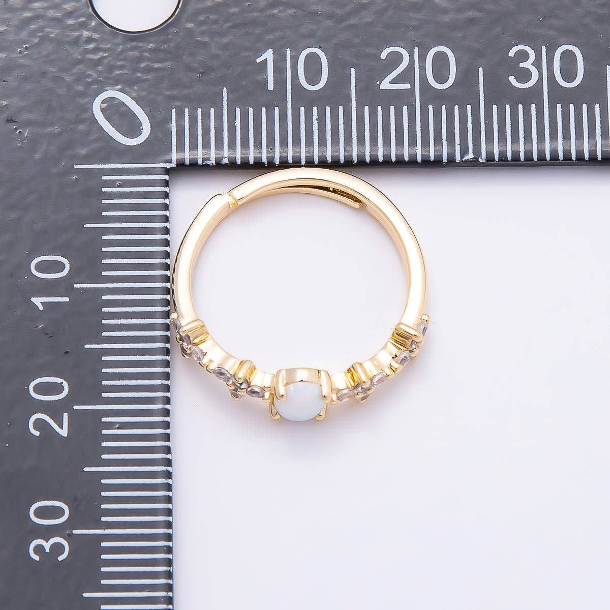 Aim Eternal - 16K Gold Filled White Opal Clear CZ Flower Leaf Adjustable Ring | Rings-00139