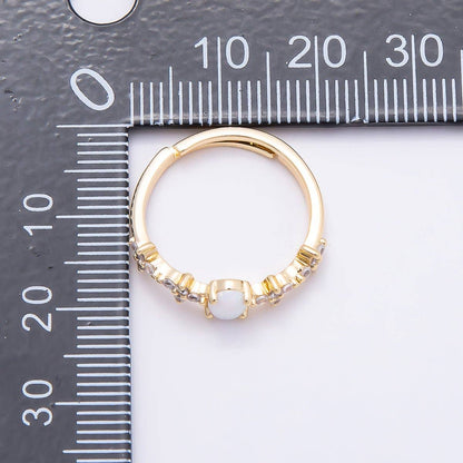 Aim Eternal - 16K Gold Filled White Opal Clear CZ Flower Leaf Adjustable Ring | Rings-00139