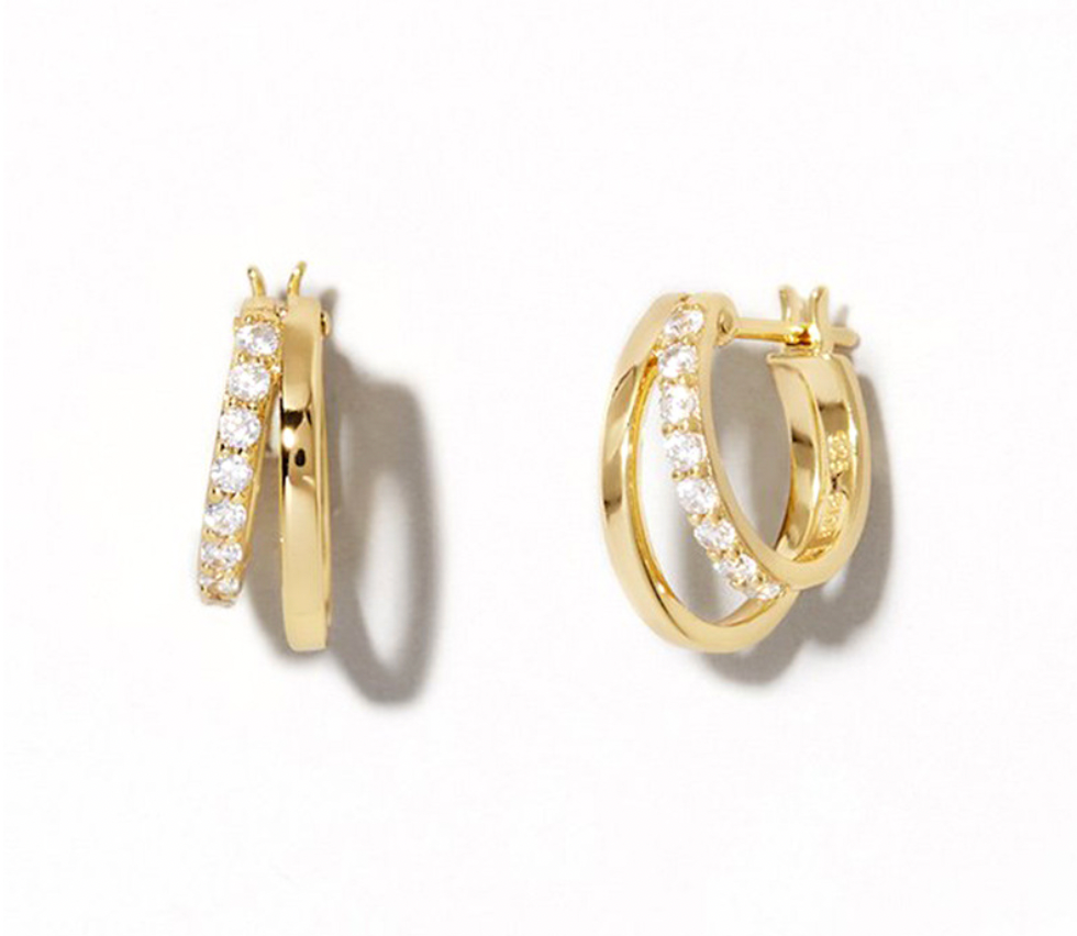 Melange Blanc - E072 double hoop earrings, pave hoop earrings