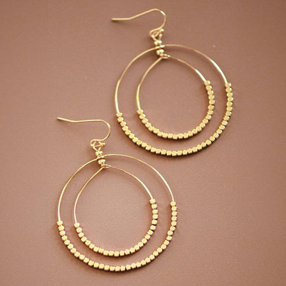 MA220 Mia Accessories - Gold Beaded Double Circle Drop Earrings - 5861