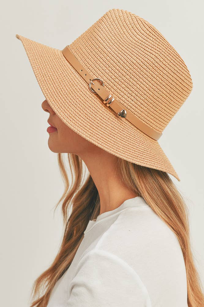 Hana - PU Leather Buckled Band Panama Hat