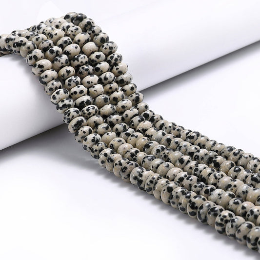 CRCBEADS - Natural Dalmatian Jasper Smooth Rondelle Beads Size 5x8mm 15.5'' Strand