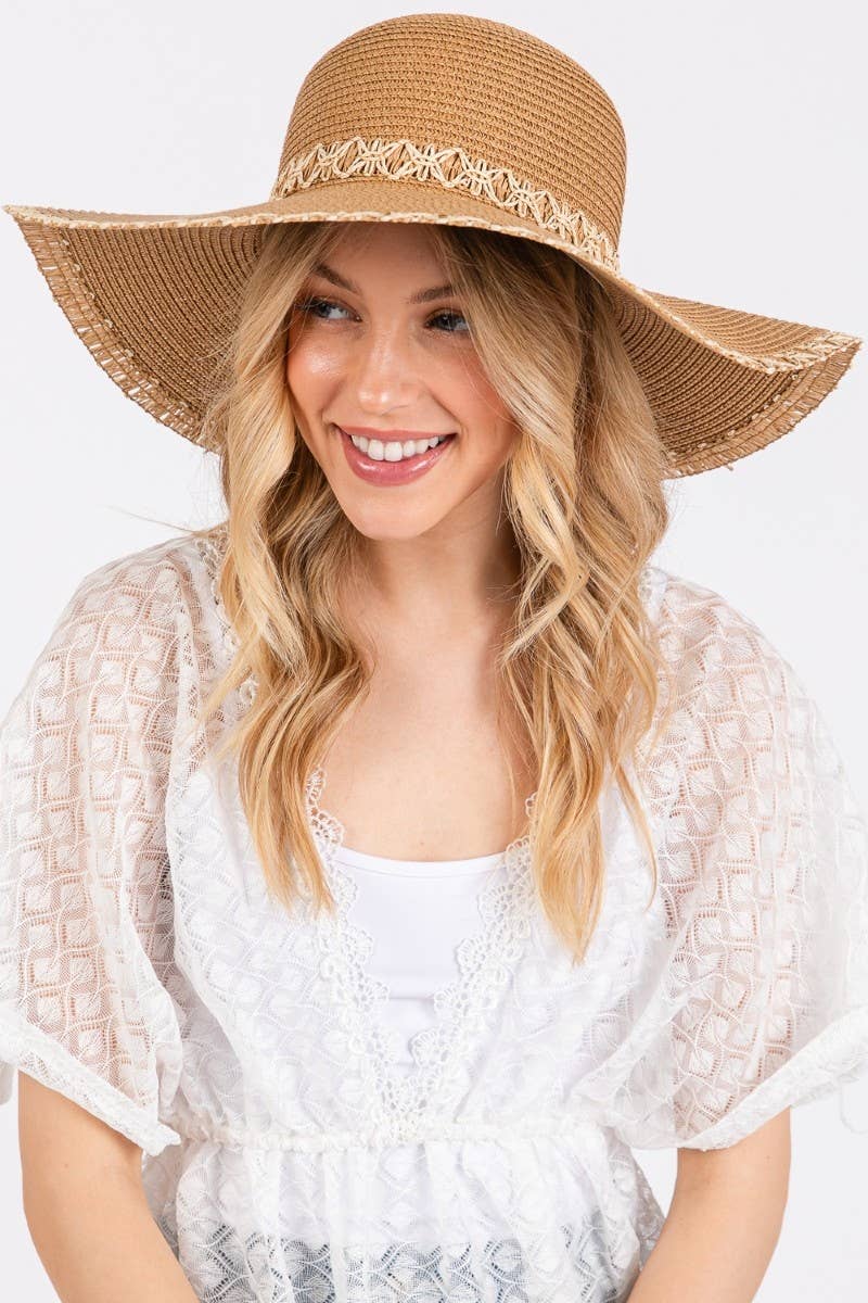Collections by Fame Accessories - Edge Band Woven Detail Wide Sun Hat