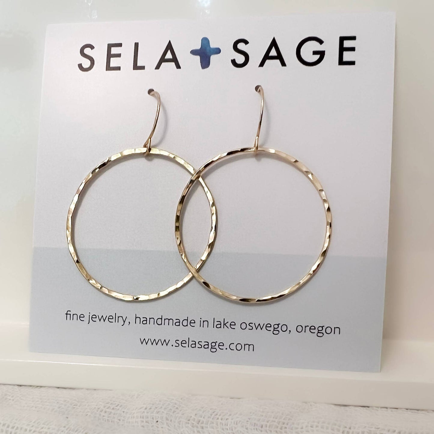 Sela+Sage - Hammered Open Circle Earrings, Large