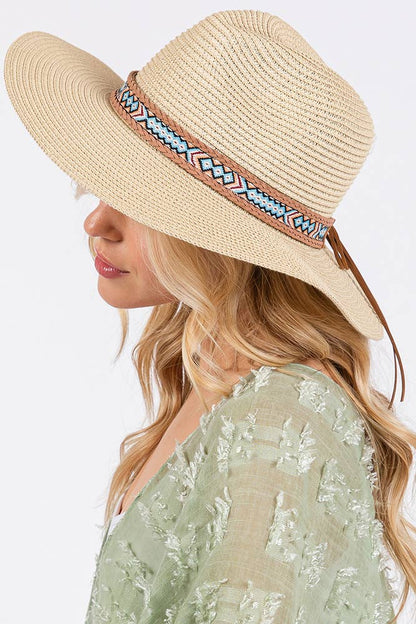 Hana - Woven Boho Aztec Pattern Band Summer Sun Hat