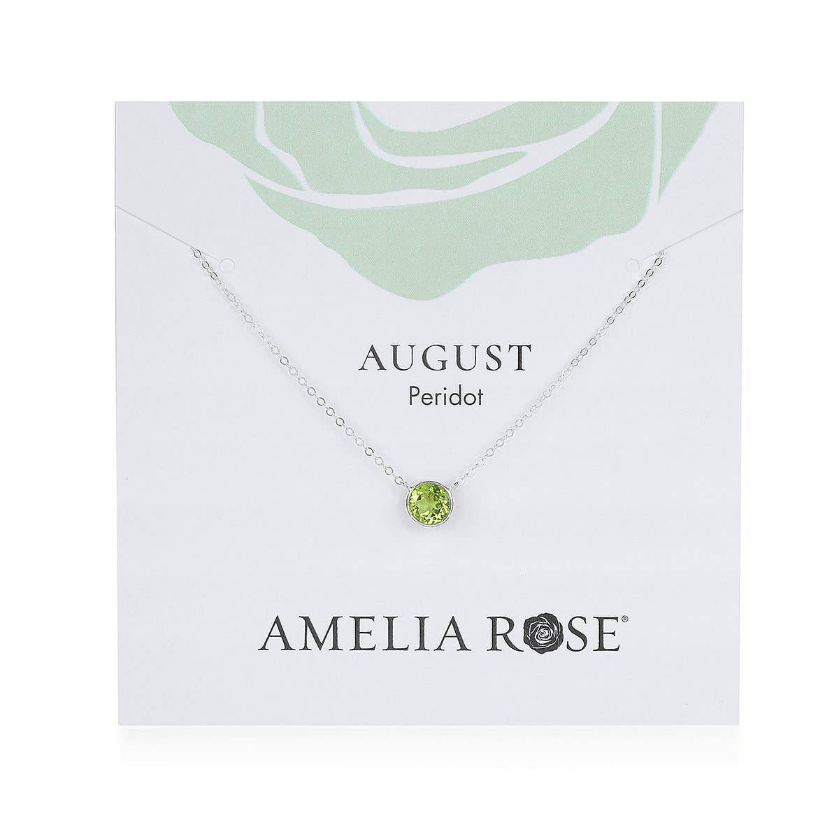 Amelia Rose Jewelry - Birthstone Solitaire Necklace-August Peridot