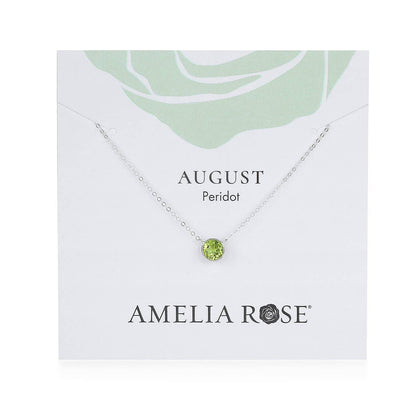 Amelia Rose Jewelry - Birthstone Solitaire Necklace-August Peridot